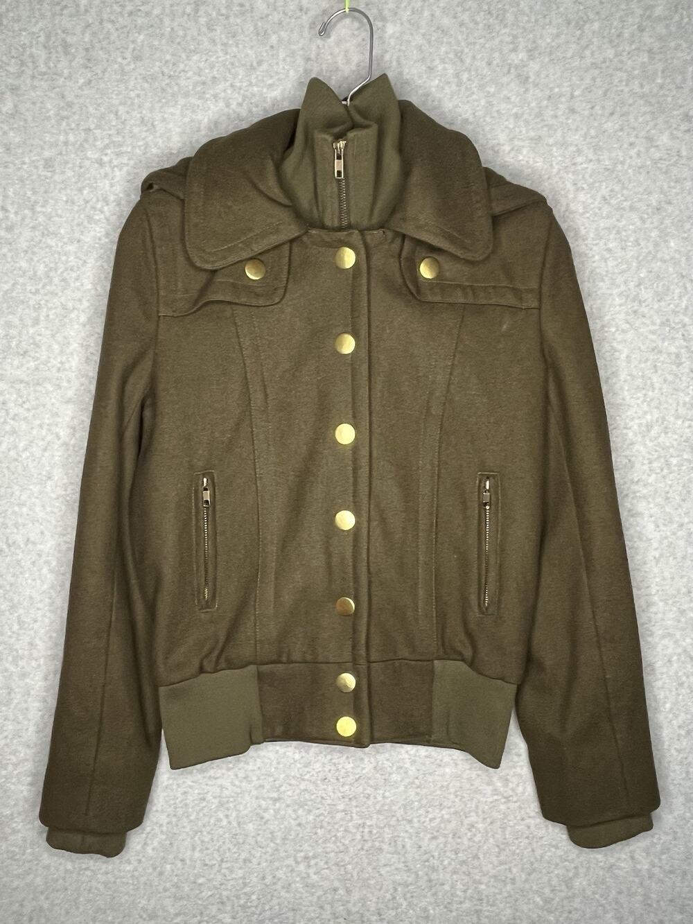 BDG Women's M Olive Green Wool Blend Jacket Hooded Military Y2K